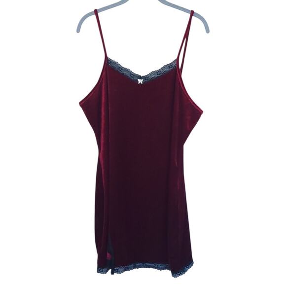 Burgundy Velvet XL Slip Dress Lace Trim Vampire Goth Whimsigoth Baddie Edgy - Picture 1 of 10